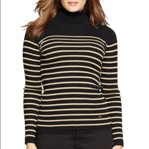 Lauren Ralph Lauren Black &amp; Gold Metallic Stripe Ribbed Turtleneck Sweater